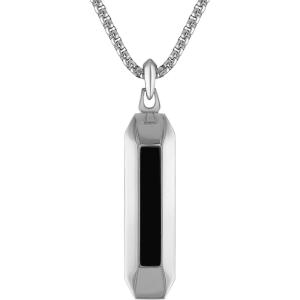 Bulova Jewelry Men’s Marine Star Pendant Necklace with Rounded Box Chain(Stainless Steel/ Black Onyx)