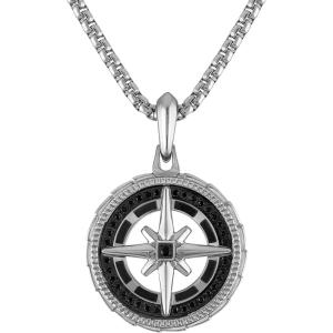 Bulova Jewelry Men’s Marine Star Stainless Steel with Black Diamonds Compass Pendant, Stainless Steel Rounded Box Link Chain,Length 24″-26″, Style: BVP1061-SBSTAA