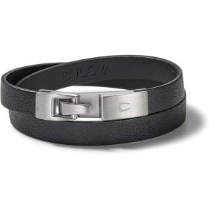 Bulova Mens Classic Bracelet with Brushed Gold Stainless Steel Hook(Black)