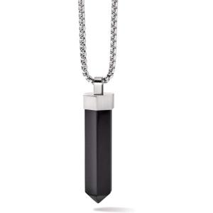 Bulova Men’s Classic Round Box Link Chain Necklace with Obelisk Pendant(Semi-Precious Onyx)