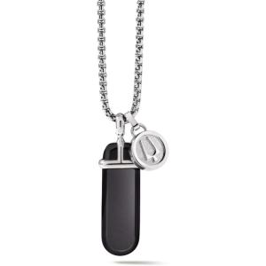 Bulova Men’s Classic Round Box Link Chain Necklace with Polished Pendant(Semi-Precious Onyx)