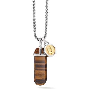 Bulova Men’s Classic Round Box Link Chain Necklace with Polished Pendant(Tiger’s Eye)