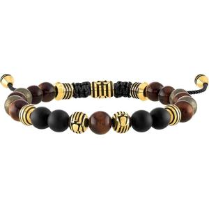 Bulova Men’s Jewelry Classic Semi-Precious Beaded Bolo Bracelet, Stainless Steel, Matte Black Onyx, Sliding Clasp, 8MM Beads(Brown Tiger’s Eye/ Matte Pyrite)