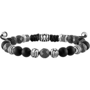 Bulova Men’s Jewelry Classic Semi-Precious Beaded Bolo Bracelet, Stainless Steel, Matte Black Onyx, Sliding Clasp, 8MM Beads(Faceted Matte Hematite/Black Lava Beads)