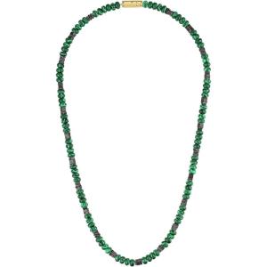 Bulova Men’s Jewelry Classic Semi-Precious Beaded Necklace(Malachite/ Hematite/ 14K Gold Sterling Silver)