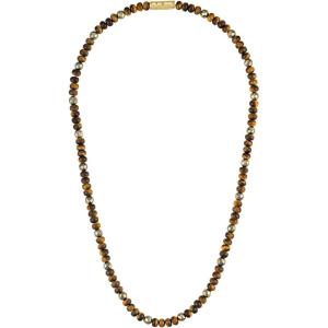 Bulova Men’s Jewelry Classic Semi-Precious Beaded Necklace(Tiger’s Eye/ Pyrite/ 14K Gold Sterling Silver)