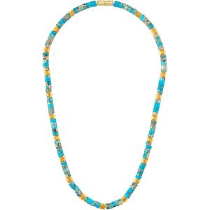 Bulova Men’s Jewelry Gold-Tone Sterling Silver Necklace, Cylinder-Shaped Turquoise, Etched With Bulova’s Signature Tuning Fork Logo, Length 22″ Style: BVC1041-YSTQ