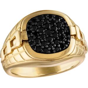 Bulova Men’s Jewelry Icon Collection, 14K Gold Plated Sterling Silver Statement Ring with Black Diamonds(Size 10)