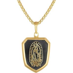 Bulova Men’s Jewelry Our Lady Of Guadalupe Gold-Tone Sterling Silver Pendant, Satin Finish Black Rhodium Plating. 14K Gold-Plated Sterling Silver Necklace Adjusts From 24″ To 26″ Style: BVP1123-YSNA