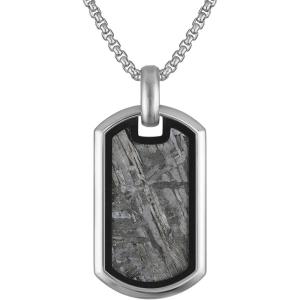 Bulova Men’s Jewelry Polished And Black Silver-Tone Stainless Steel Pendant, Rounded Box Link Chain Necklace In Stainless Steel Adjusts From 24″ To 26″ Style: BVP1114-WLSTNA
