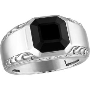 Bulova Men’s Jewelry Silver-Tone Rhodium-Plated Polished Sterling Silver Ring, Semi-Precious Black Onyx,Center Stone Measures 10Mm X 10Mm. Size 10. Style: BVR1032-WSOX