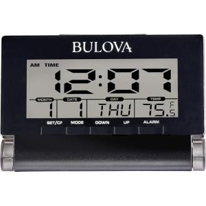 Bulova Travel Time Alarm Clock, Black (B1707)