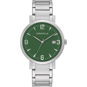 Caravelle by Bulova Dress 3-Hand Date Quartz Mens’ Watch, Stainless Steel(Silver-Tone/Green dial)