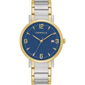 Caravelle by Bulova Dress 3-Hand Date Quartz Mens’ Watch, Stainless Steel(Two-Tone/Blue dial)