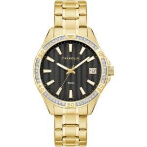 Caravelle by Bulova Ladies’ Aqualuxx Crystal Quartz Stainless Steel Watch, 100M Water Resistant(Gold/Black)