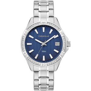 Caravelle by Bulova Ladies’ Aqualuxx Crystal Quartz Stainless Steel Watch, 100M Water Resistant(Silver/Blue)