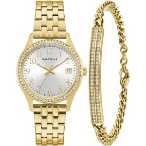 Caravelle by Bulova Ladies’ Crystal Watch and Bracelet Gift Set, Day-Date(Gold Tone)