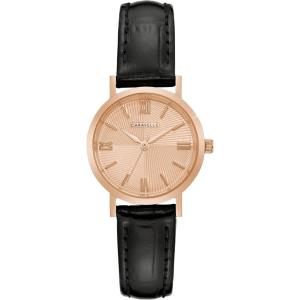 Caravelle by Bulova Ladies’ Dress 3 Hand Quartz Leather Strap Watch, Stainless Steel, 28mm(Black/Rose Gold Dial)
