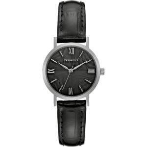 Caravelle by Bulova Ladies’ Dress 3 Hand Quartz Leather Strap Watch, Stainless Steel, 28mm(Black/Silver)