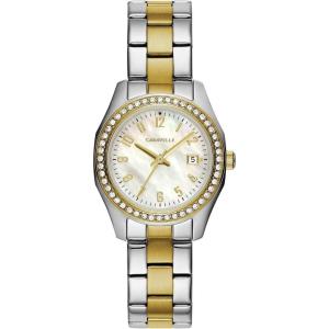 Caravelle by Bulova Ladies’ Petite Sport 3-Hand Date Watch, Crystal Accents, Arabic Markers, 28mm(Two Tone Gold)