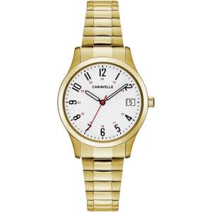 Caravelle by Bulova Ladies’ Traditional 3-Hand Quartz Stainless Steel Watch with Expansion Band, 30mm(Gold Tone)