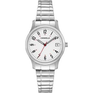 Caravelle by Bulova Ladies’ Traditional 3-Hand Quartz Stainless Steel Watch with Expansion Band, 30mm(Silver)