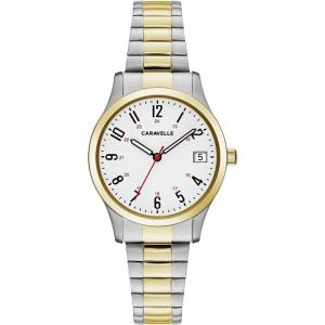 Caravelle by Bulova Ladies’ Traditional 3-Hand Quartz Stainless Steel Watch with Expansion Band, 30mm(Two Tone Gold)