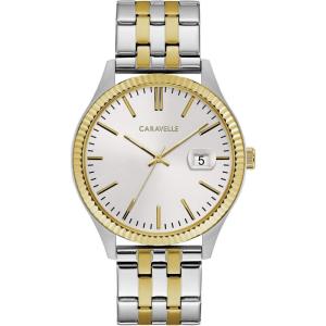 Caravelle by Bulova Men’s Dress 3-Hand Date Quartz Watch, Stainless Steel, Coin Edge Bezel, 41mm(Two Tone Gold)