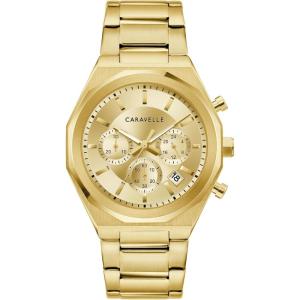 Caravelle by Bulova Men’s Dress 6-Hand Chronograph Quartz Stainless Steel Watch, 24-Hour Time(Gold Tone)