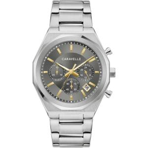 Caravelle by Bulova Men’s Dress 6-Hand Chronograph Quartz Stainless Steel Watch, 24-Hour Time(Silver/Grey)