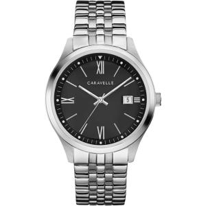 Caravelle by Bulova Men’s Dress Quartz Silver Tone Stainless Steel Watch, Black Dial Style: 43B158