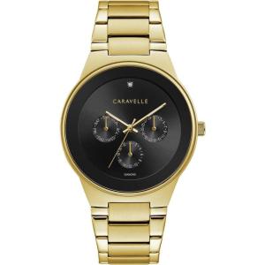 Caravelle by Bulova Men’s Modern Multi-Function Stainless Steel Watch, Day/Date, 24 Hour Time, 40mm(Gold Tone/Black Dial)