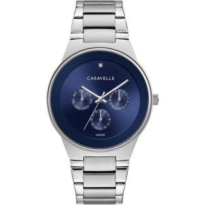 Caravelle by Bulova Men’s Modern Multi-Function Stainless Steel Watch, Day/Date, 24 Hour Time, 40mm(Silver/Blue Dial)