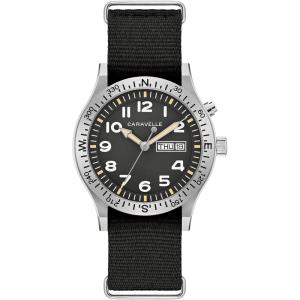 Caravelle by Bulova Men’s Quartz Watch, Vintage Lite Up, Black Nylon Strap, Black Dial, Day/Date Style: 43C125