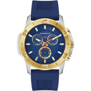 Caravelle by Bulova Men’s Sport Aqualuxx 6-Hand Chronograph Watch(Blue Rubber/Two Tone Gold)