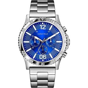 Caravelle by Bulova Men’s Sport Chronograph Quartz Silver Tone Stainless Steel Watch, Blue Dial Style: 43A145