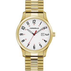 Caravelle by Bulova Men’s Traditional Quartz Stainless Steel 3-Hand Date Quartz Watch with Expansion Band, 40mm(Gold Tone)
