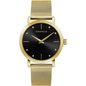 Caravelle min/Max Ladies Crystal Watch(Gold-Tone/Black dial)