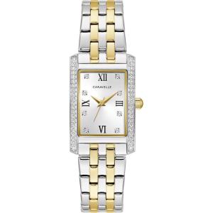 Ladies’ Classic Crystal 3-Hand Quartz Watch, Roman Numeral Markers, Rectangle Case, Curved Mineral Crystal(Two Tone Gold)