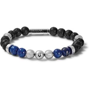 Men’s Classic Beaded Bracelet with Cylinder Clasp(Semi-precious Lapis)