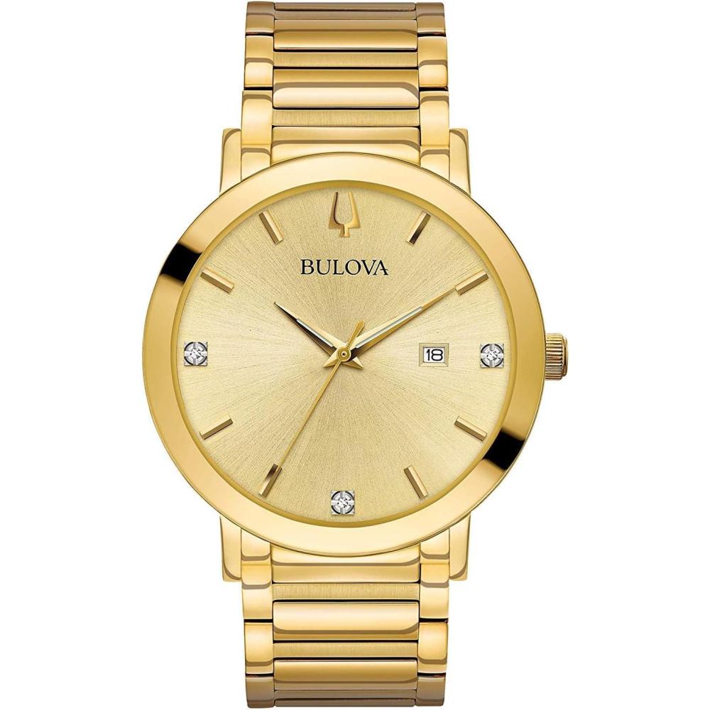 imageBulova Mens 3Hand Quartz Watch with Diamond Dial and Edge to Edge CrystalGold Tone