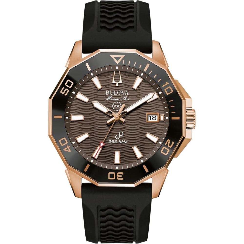 imageBulova Mens Marine Star High Performance Quartz Series C Watch Black Silicone Strap Brown Dial Style 98B421