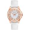 Bulova Ladies’ Classic Diamond 3-Hand Quartz Stainless Steel Watch, 12 Diamonds, Mother-of-Pearl Dial(Rose Gold/White Leather Strap)