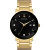 Bulova Men’s 3-Hand Quartz Watch with Diamond Dial and Edge to Edge Crystal(Gold Tone//Black Dial)