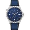 Bulova Men’s Marine Star Quartz Silver Stainless Steel Watch, Leather and Silicone Strap, 100M Water Resistant, 43mm(Blue)