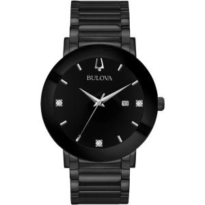 Bulova Men’s 3-Hand Quartz Watch with Diamond Dial and Edge to Edge Crystal(Black Ion-Plated)