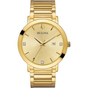 Bulova Men’s 3-Hand Quartz Watch with Diamond Dial and Edge to Edge Crystal(Gold Tone)