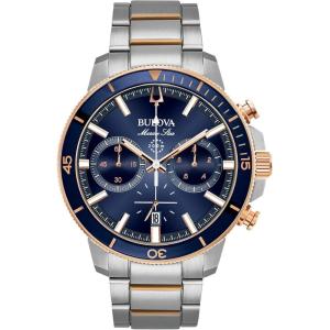 Bulova Men’s Marine Star Series C Two-Tone Rose Gold Stainless Steel 6-Hand Chronograph Quartz Watch, Blue Dial Style: 98B301