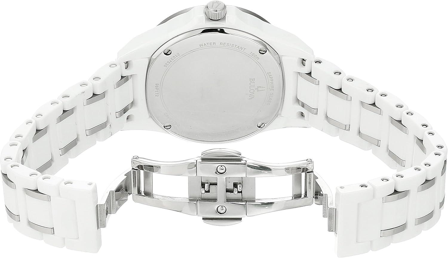 imageBulova Ladies Marine Star Series L 3Hand Day Date Quartz Diamond Ceramic Watch Sapphire Crystal 100M Water Resistant MotherofPearl Dial 37mmWhite Ceramic Stainless