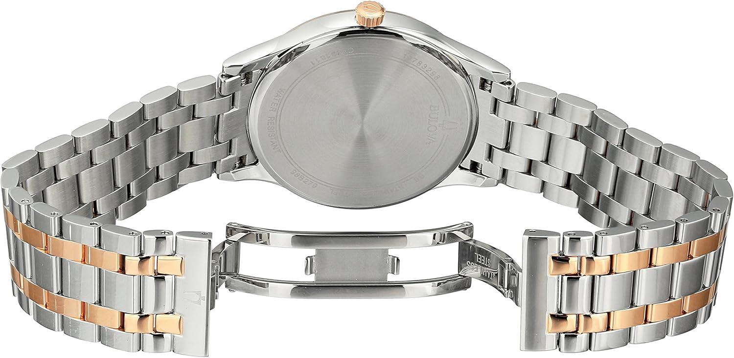 imageBulova Mens Classic Stainless Steel Watch with Diamonds and Day DateTwo Tone Gold Blue Dial